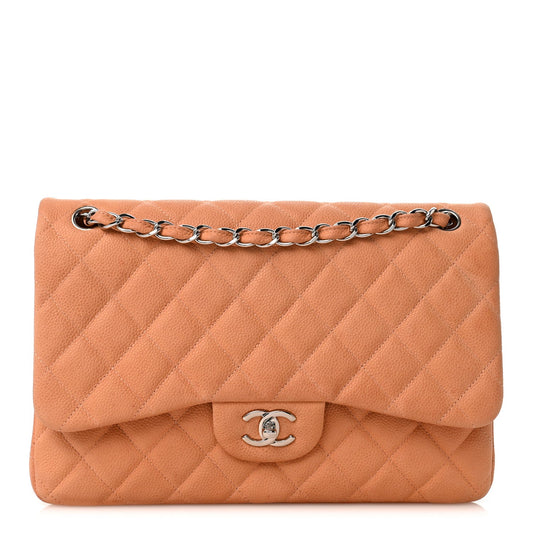 Iridescent Caviar Quilted Jumbo Double Flap Dark Beige