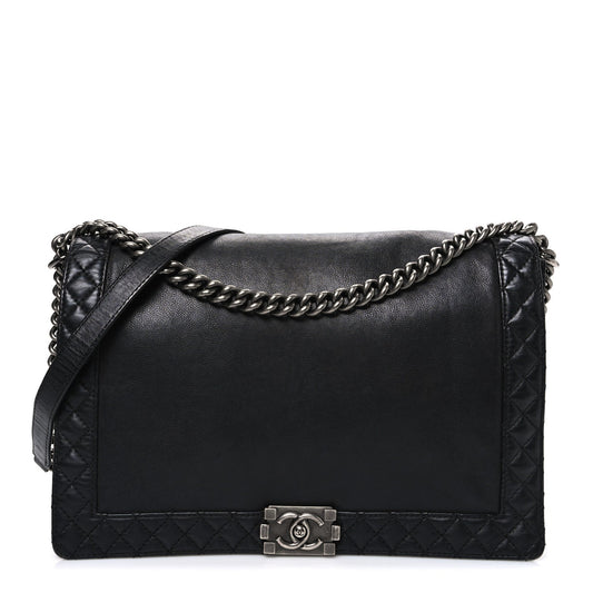 Calfskin Large Boy Reverso Flap Black