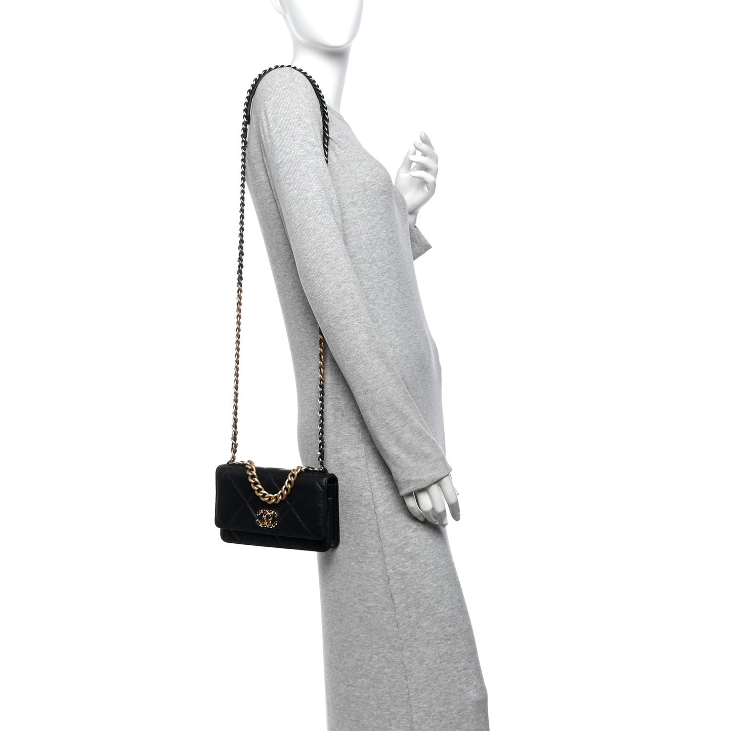 Goatskin Quilted Chanel 19 Wallet On Chain WOC Black