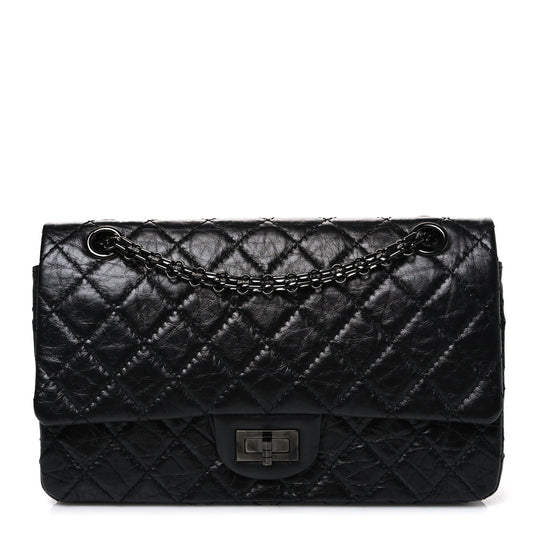 Aged Calfskin Quilted 2.55 Reissue 225 Flap  So Black
