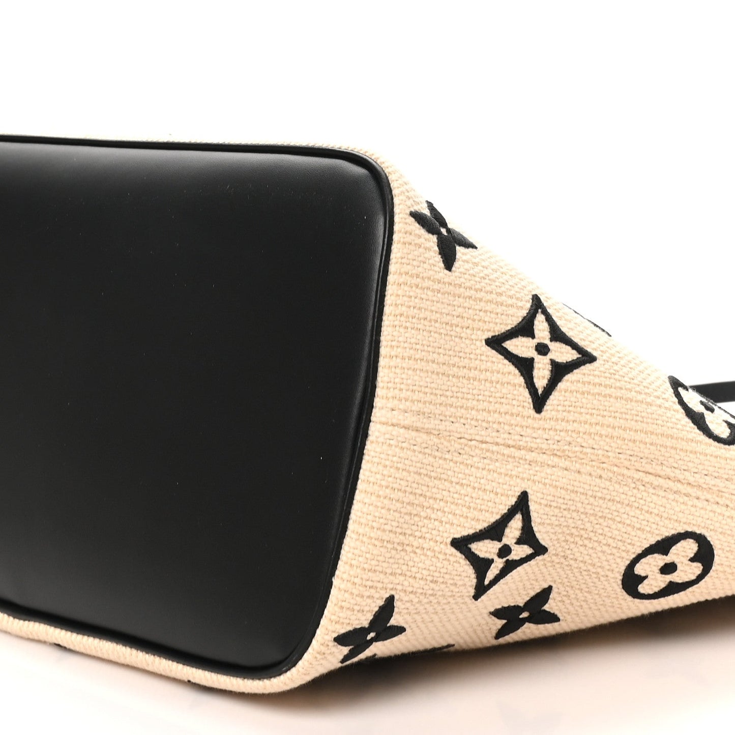 Cotton Monogram Embroidered Neverfull MM Beige Black