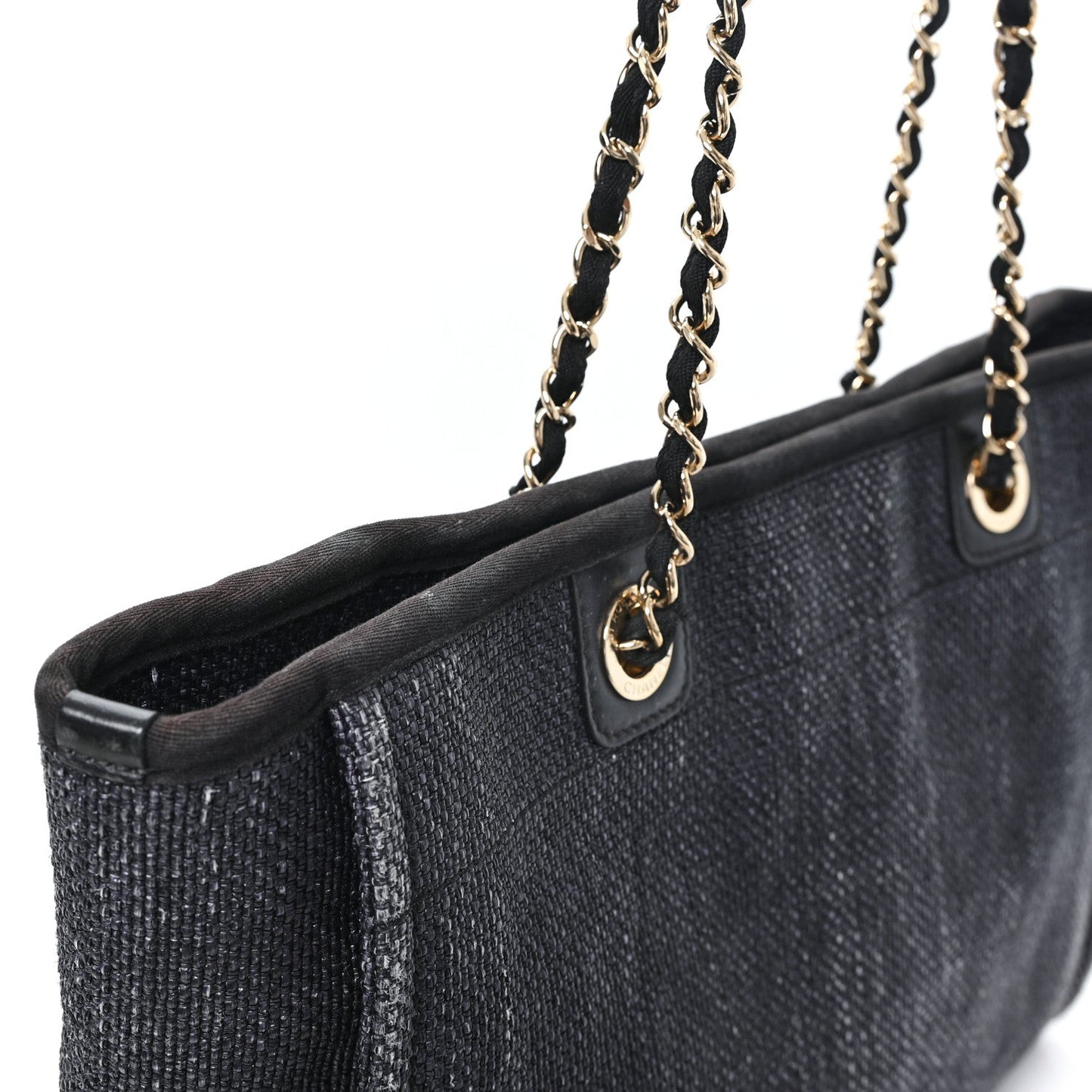 Woven Straw Raffia Small Deauville Tote Charcoal