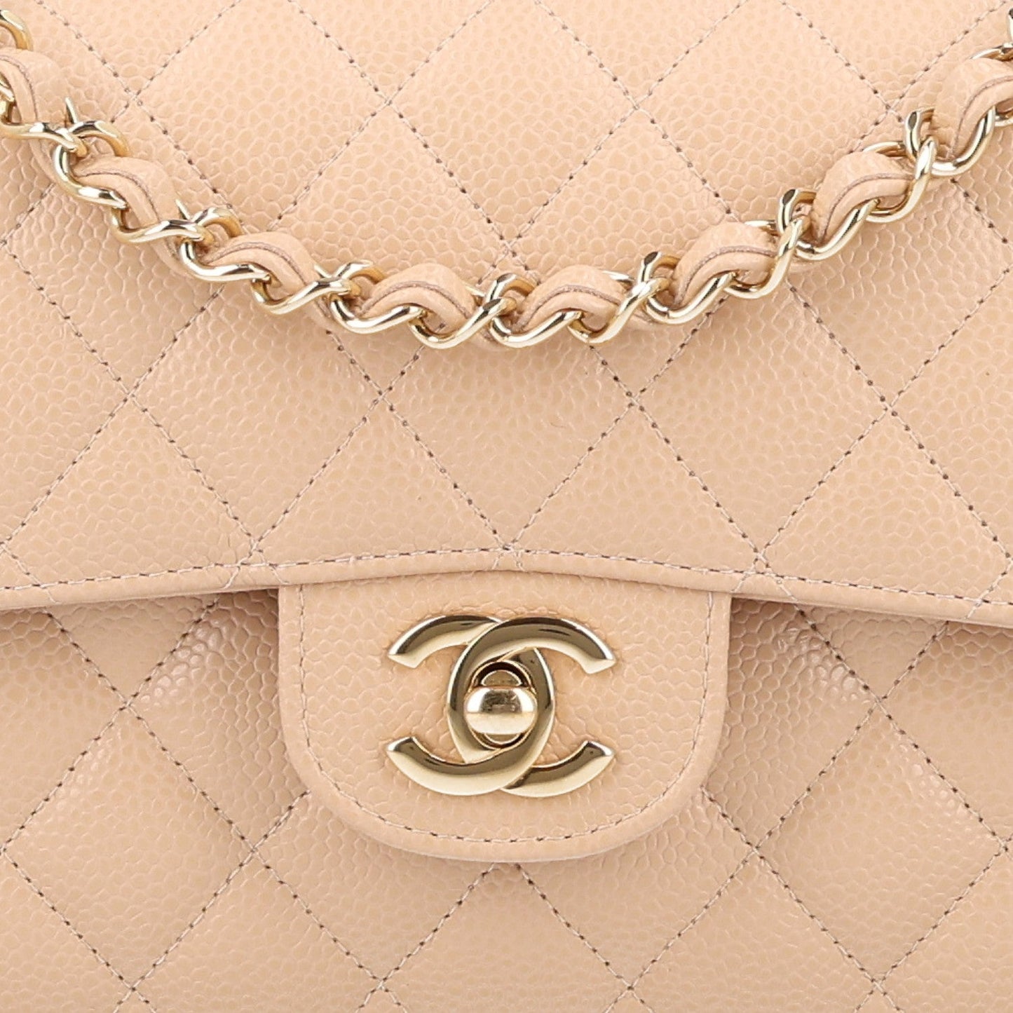 Caviar Quilted Small Double Flap Beige