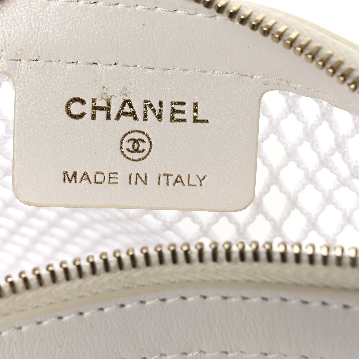 Mesh Shiny Lambskin Chain Hobo White