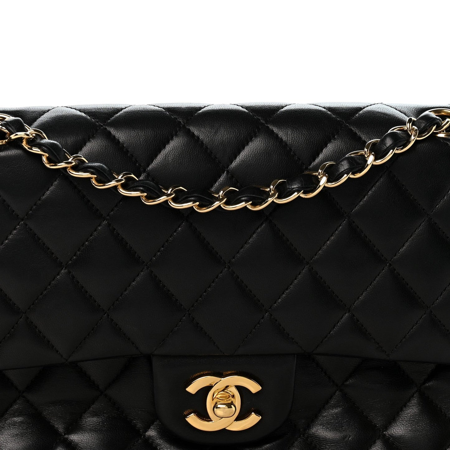 Lambskin Quilted Medium Double Flap Black