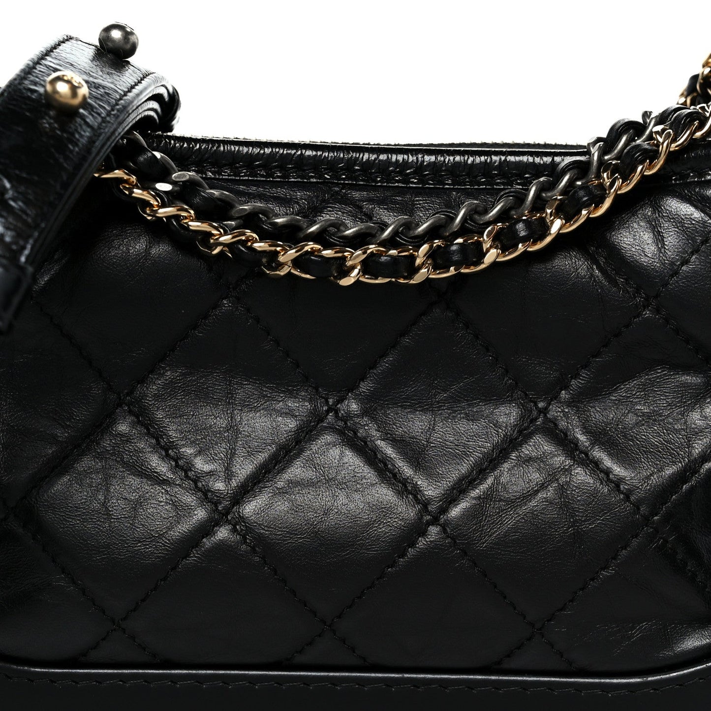 Aged Calfskin Quilted Small Gabrielle Hobo Black