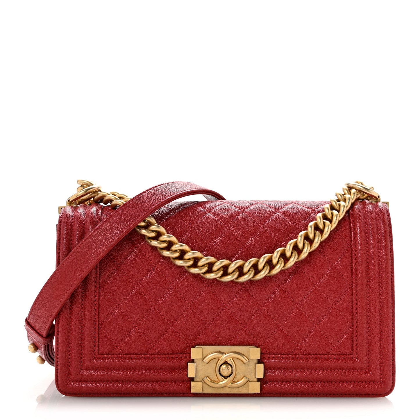 Caviar Quilted Medium Boy Flap Red