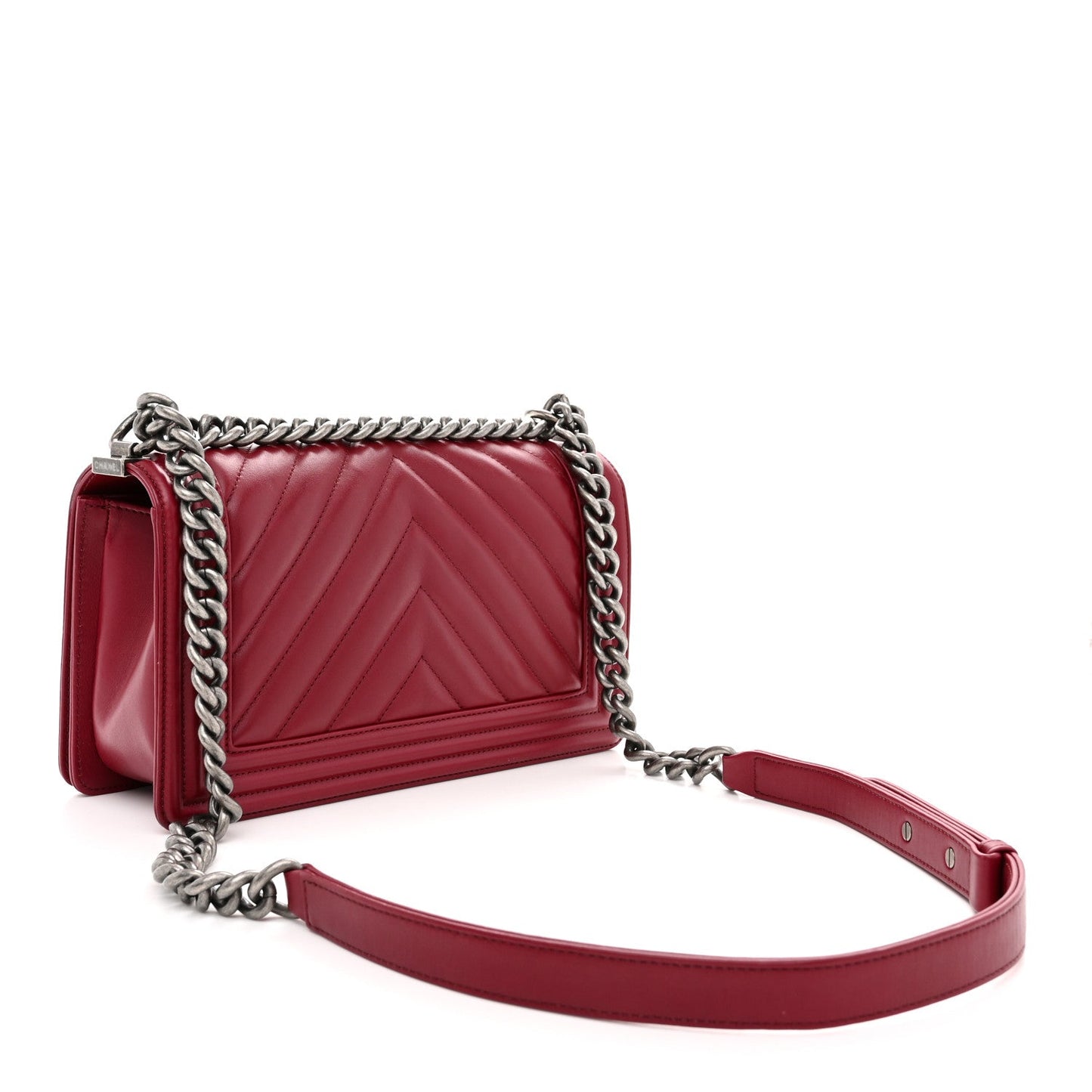 Calfskin Chevron Quilted Medium Boy Flap Burgundy