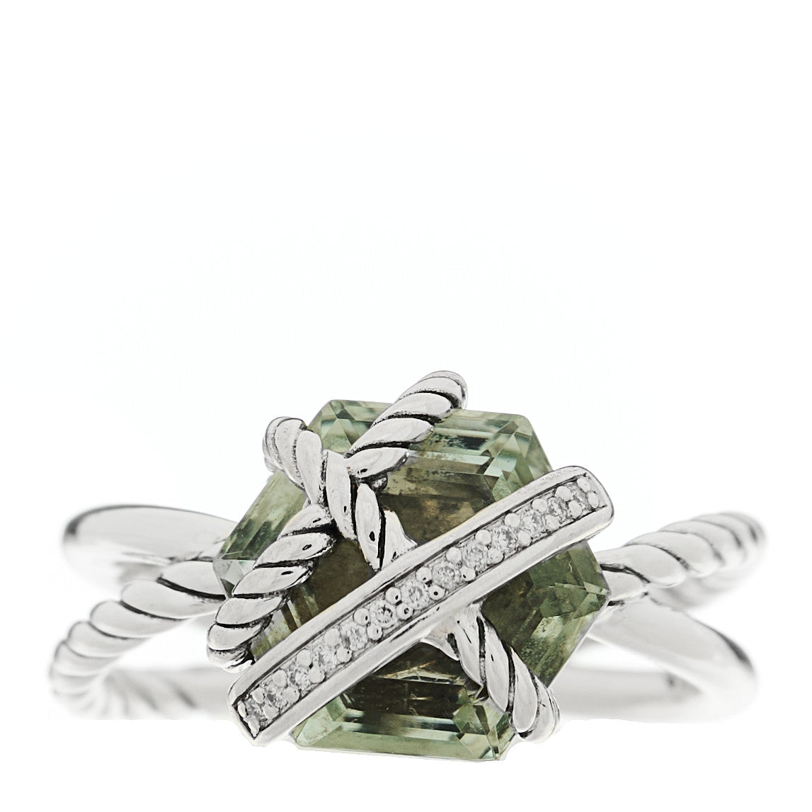 Sterling Silver Diamond Prasiolite 10mm Cable Wrap Ring 54 7