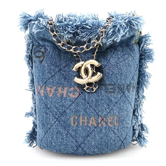 Denim Quilted Mood Mini Bucket With Chain Blue Multicolor