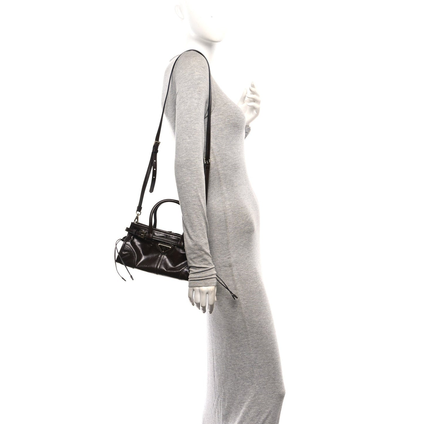 Glossy Calfskin Triangle Mini Bonnie Shoulder Bag Moro