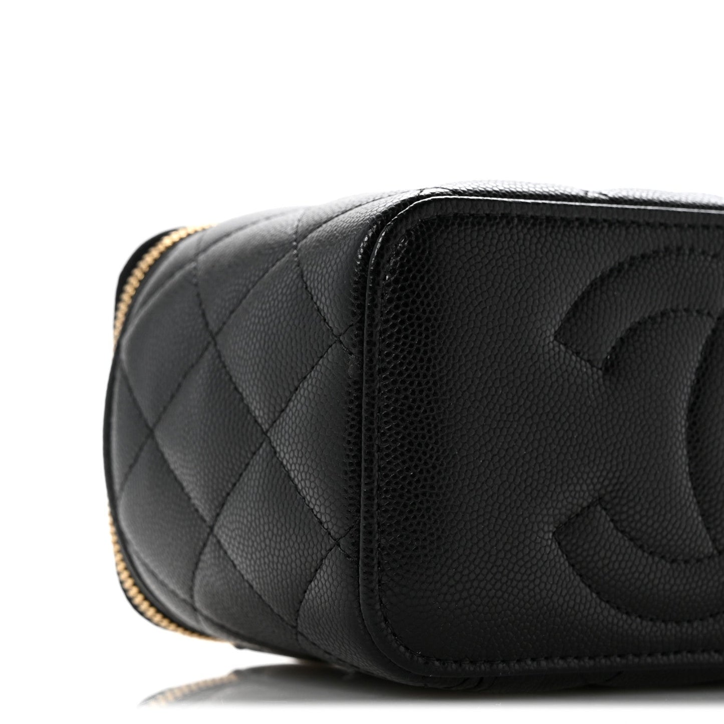 Caviar Quilted Crystal CC Logo Vanity Case With Chain Black
