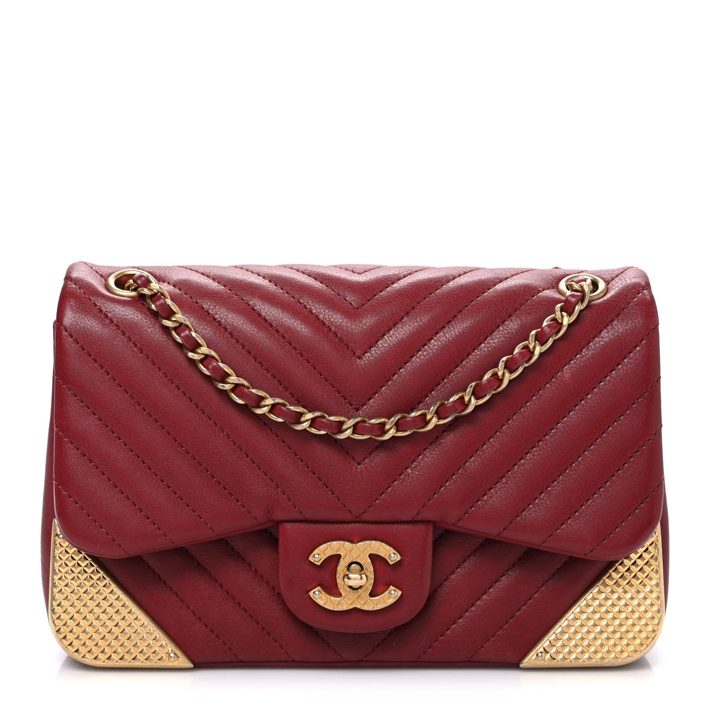 Calfskin Chevron Quilted Mini Rock The Corner Flap Red
