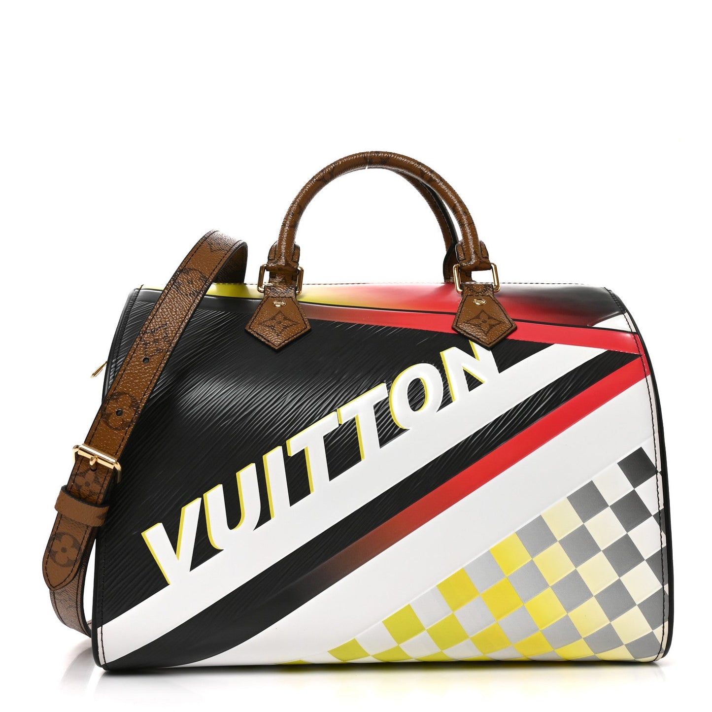 Epi Reverse Monogram Damier Race Speedy Bandouliere 30 Black Yellow