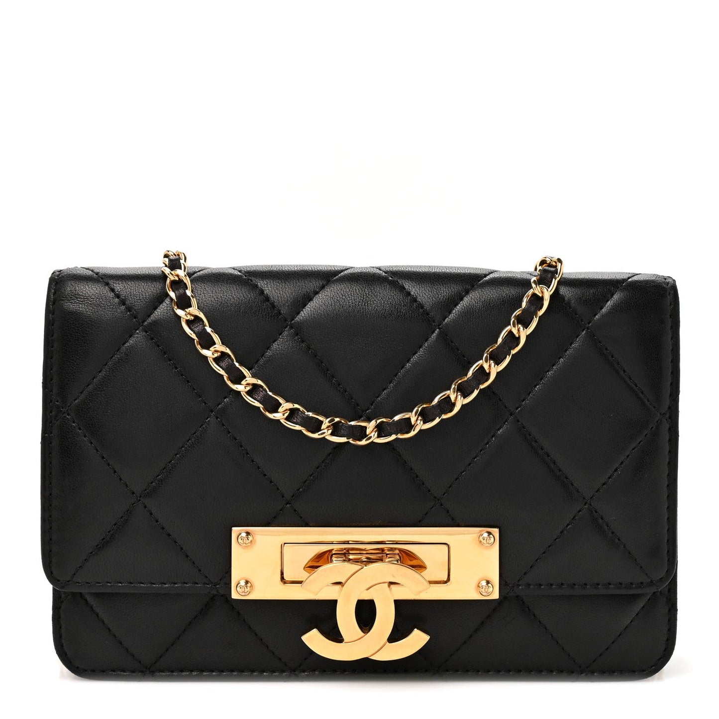 Lambskin Quilted Golden Class Wallet on Chain WOC Black