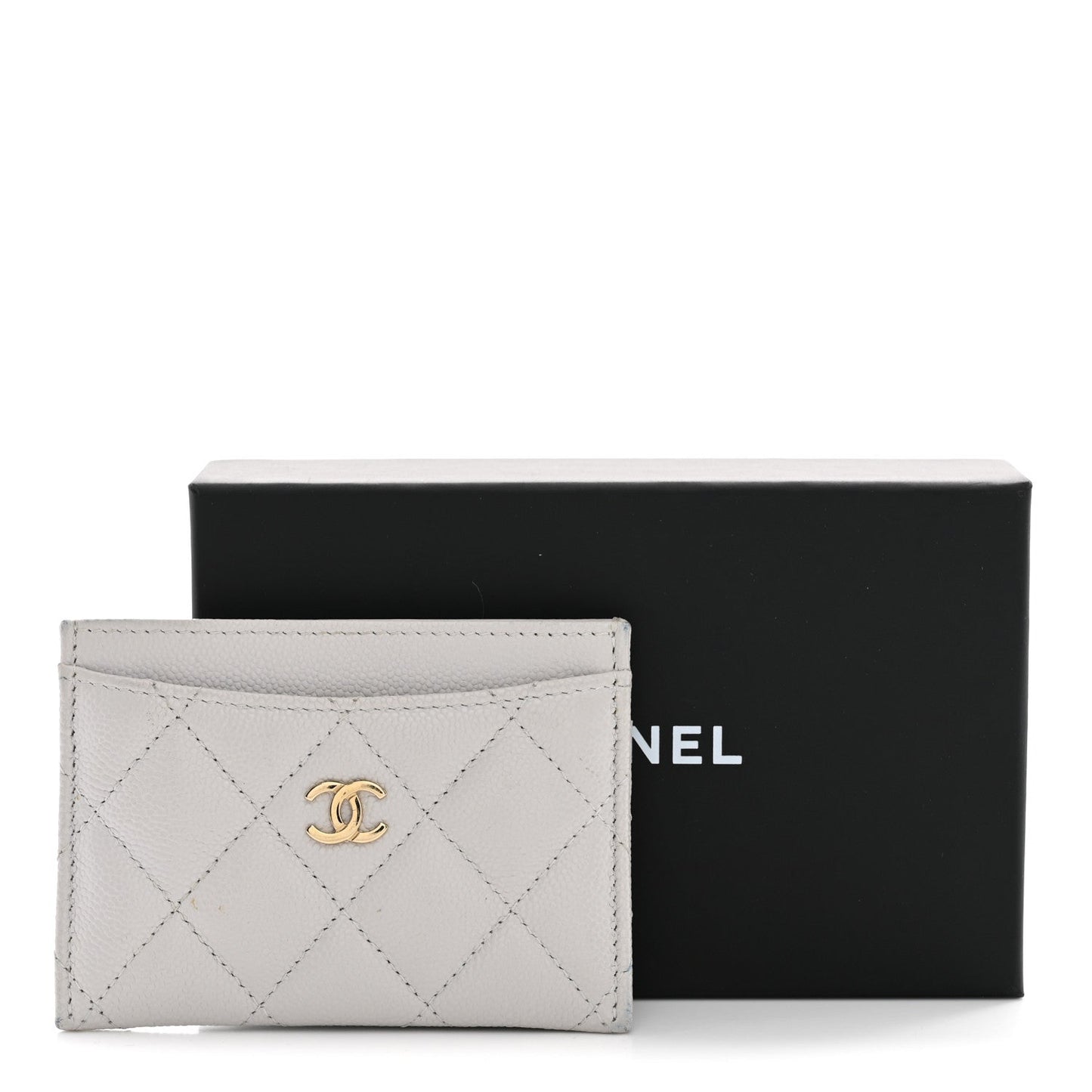 Caviar Quilted Card Holder Grey