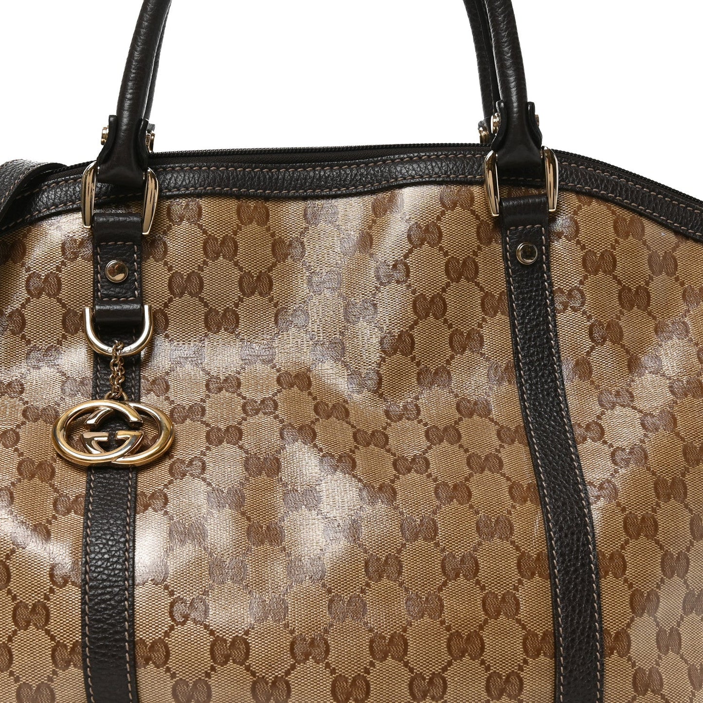 Crystal Monogram Large GG Charm Dome Satchel Dark Brown