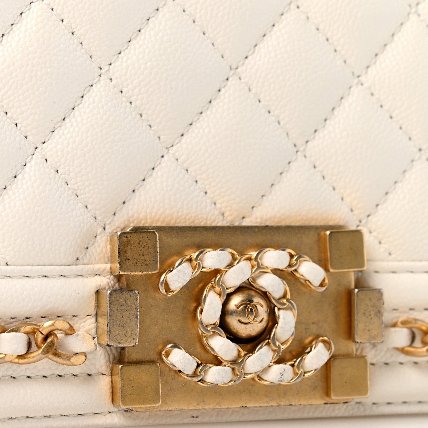 Caviar Quilted Small Chain Around Boy Flap White