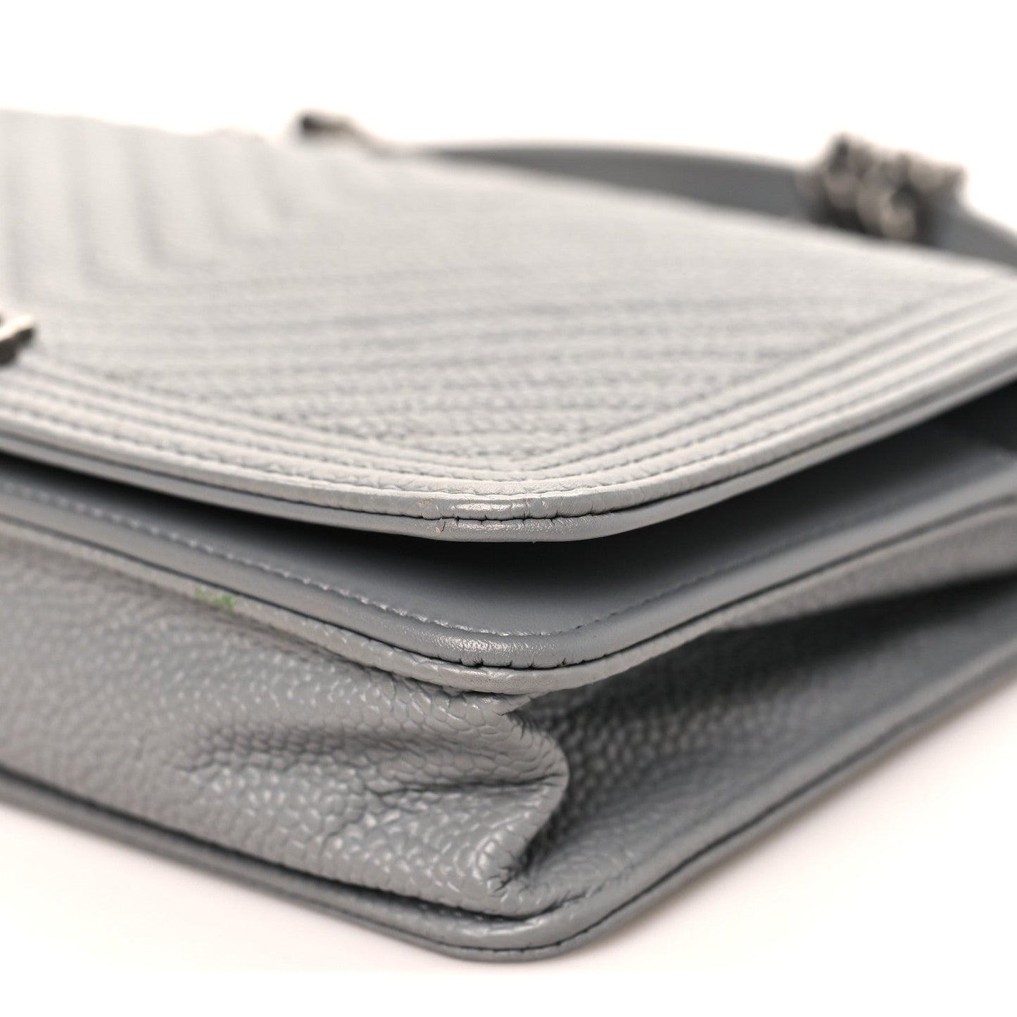 Caviar Chevron Quilted Boy Wallet On Chain WOC Grey