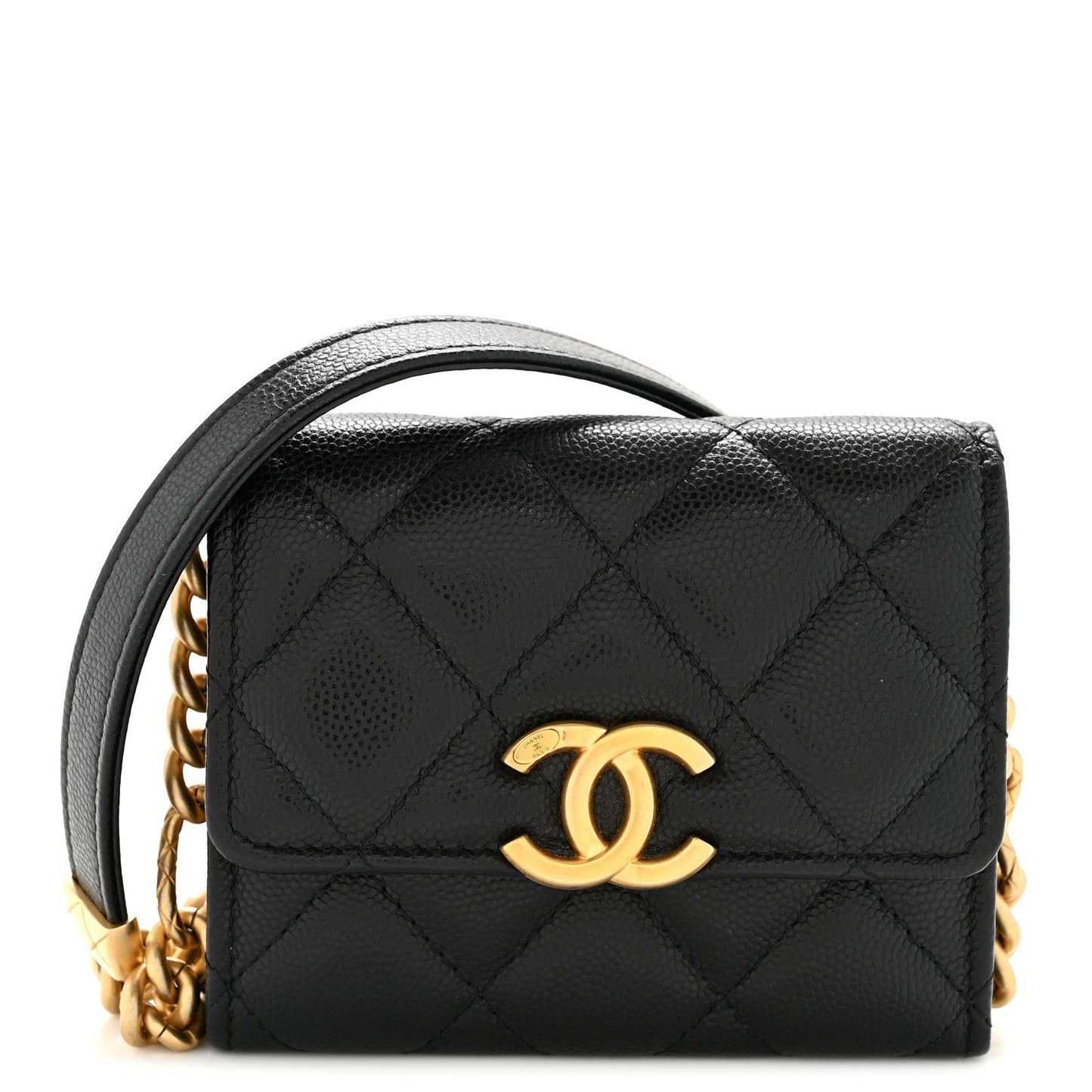 Caviar Quilted Bracelet On Chain Clutch Black