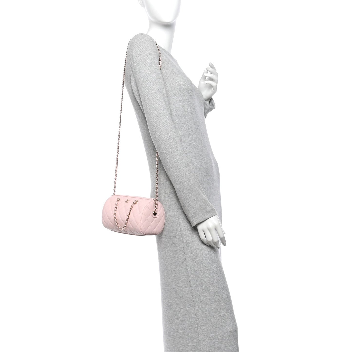 Caviar Quilted Barrel Clutch With Chain Light Pink