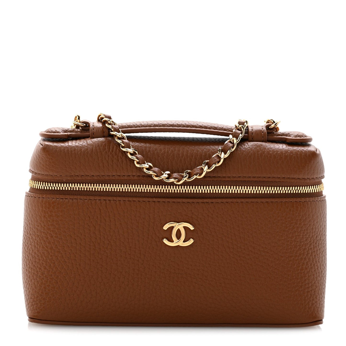 Grained Calfskin Small Supple Trapeze Vanity With Chain Camel