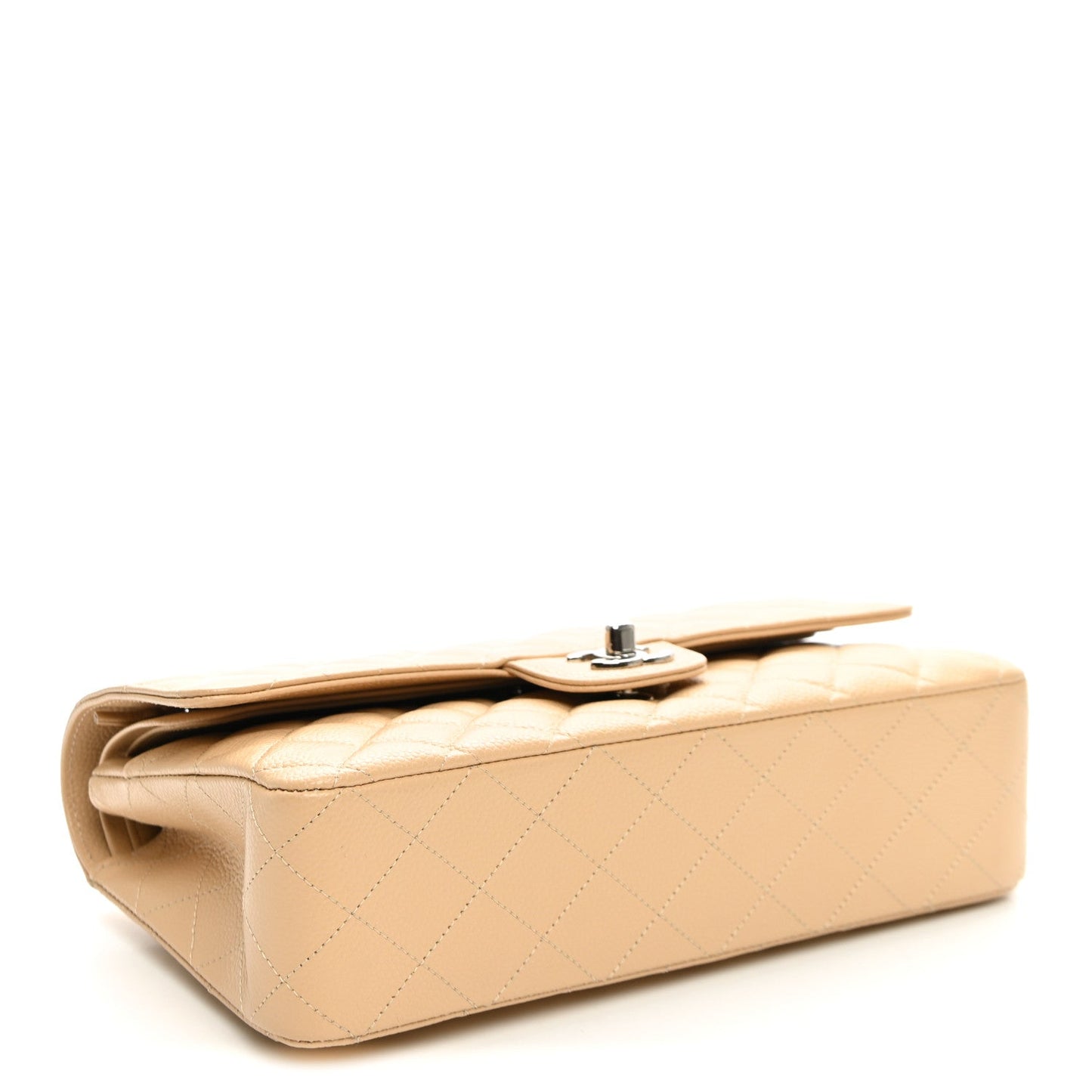 Caviar Quilted Medium Double Flap Beige