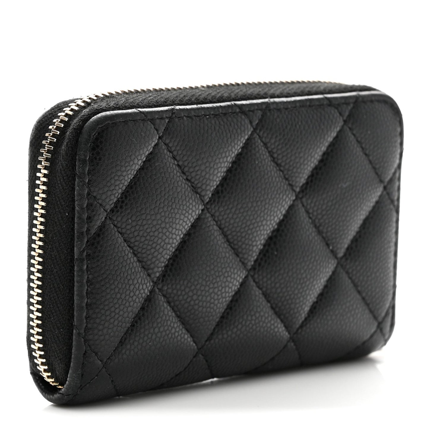 Caviar Quilted Textured CC Zip Around Coin Purse Black