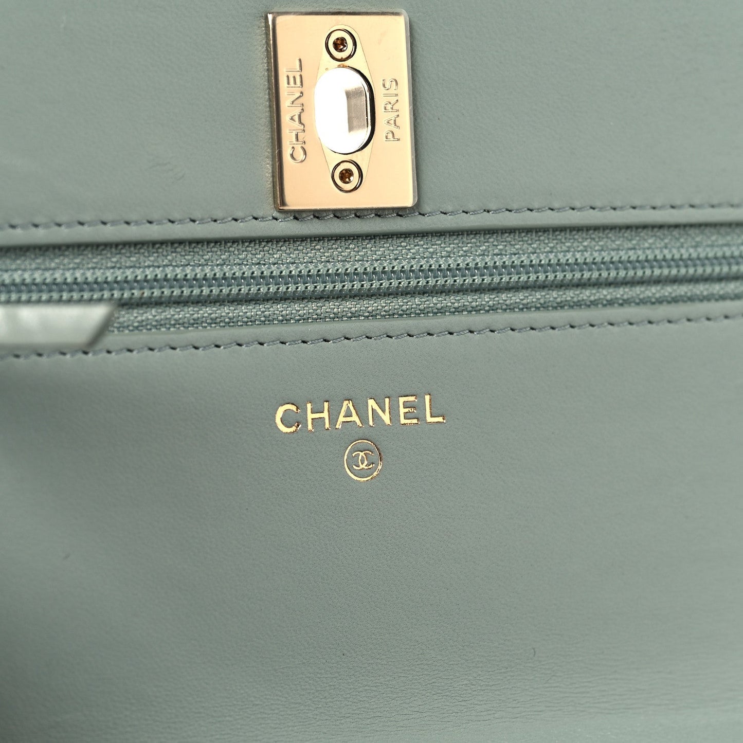 Lambskin Quilted Trendy CC Wallet On Chain WOC Light Blue