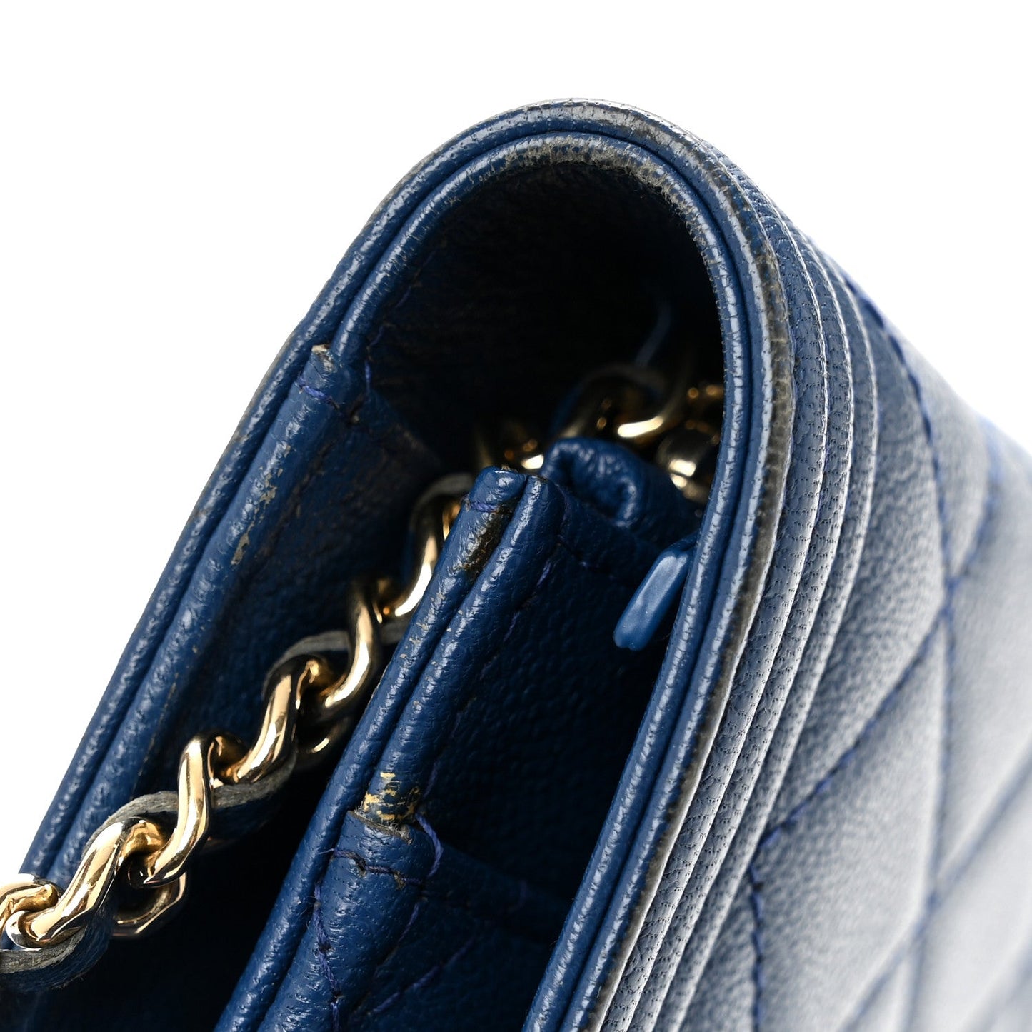Caviar Quilted Boy Wallet On Chain WOC Dark Blue