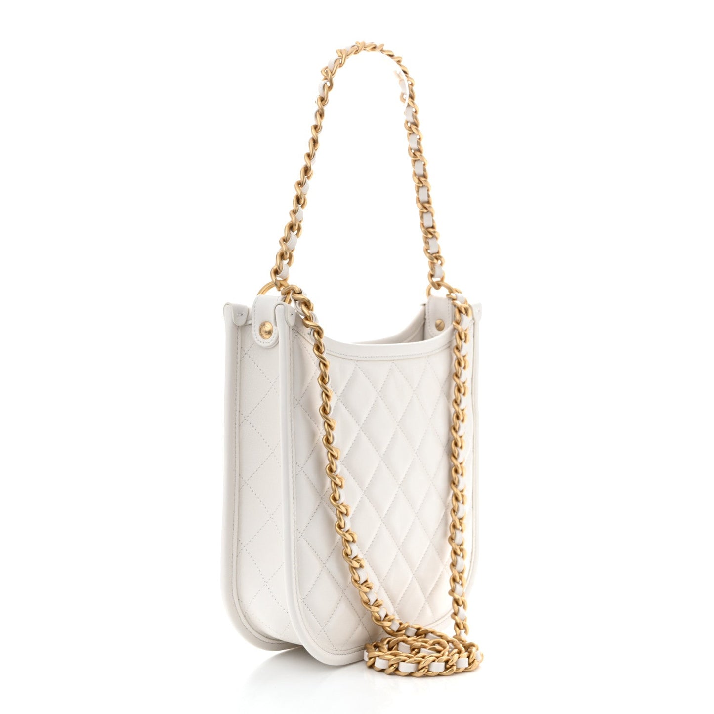 Calfskin Quilted Small Hobo White