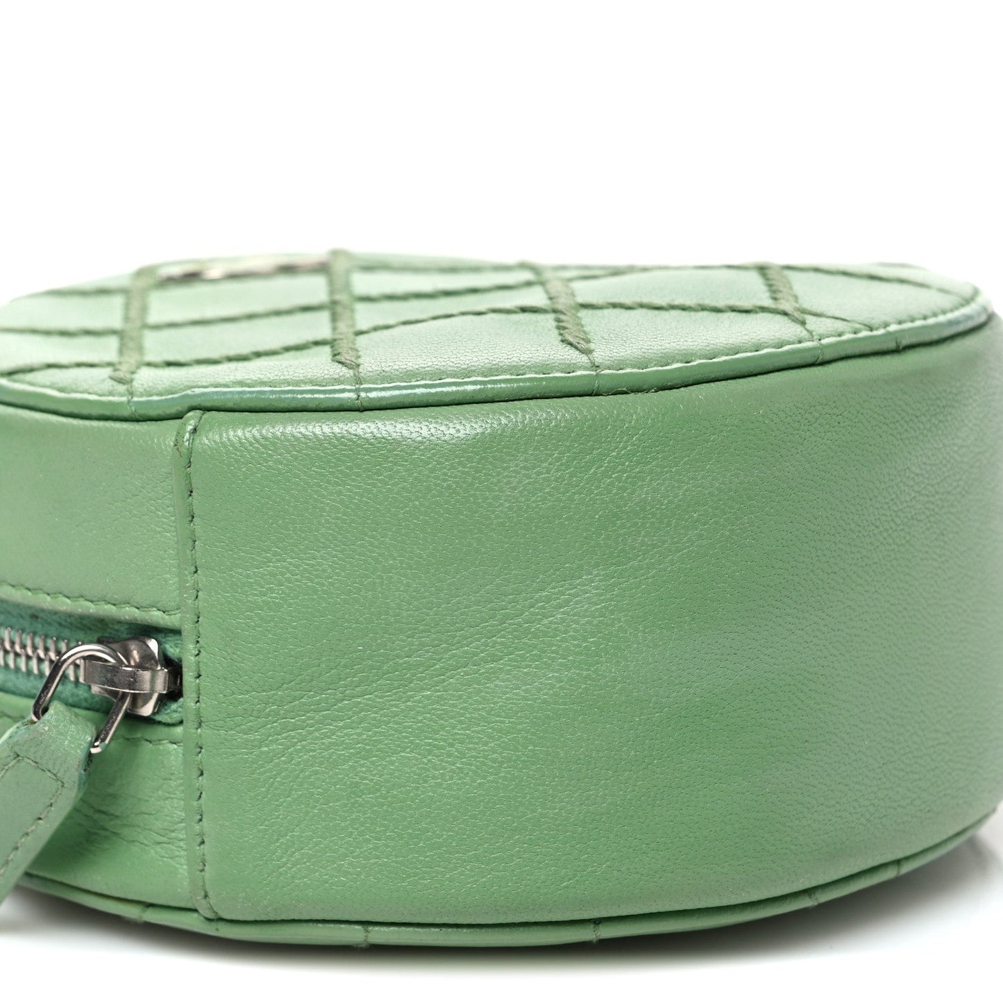 Lambskin Stitch Round Clutch With Chain Green