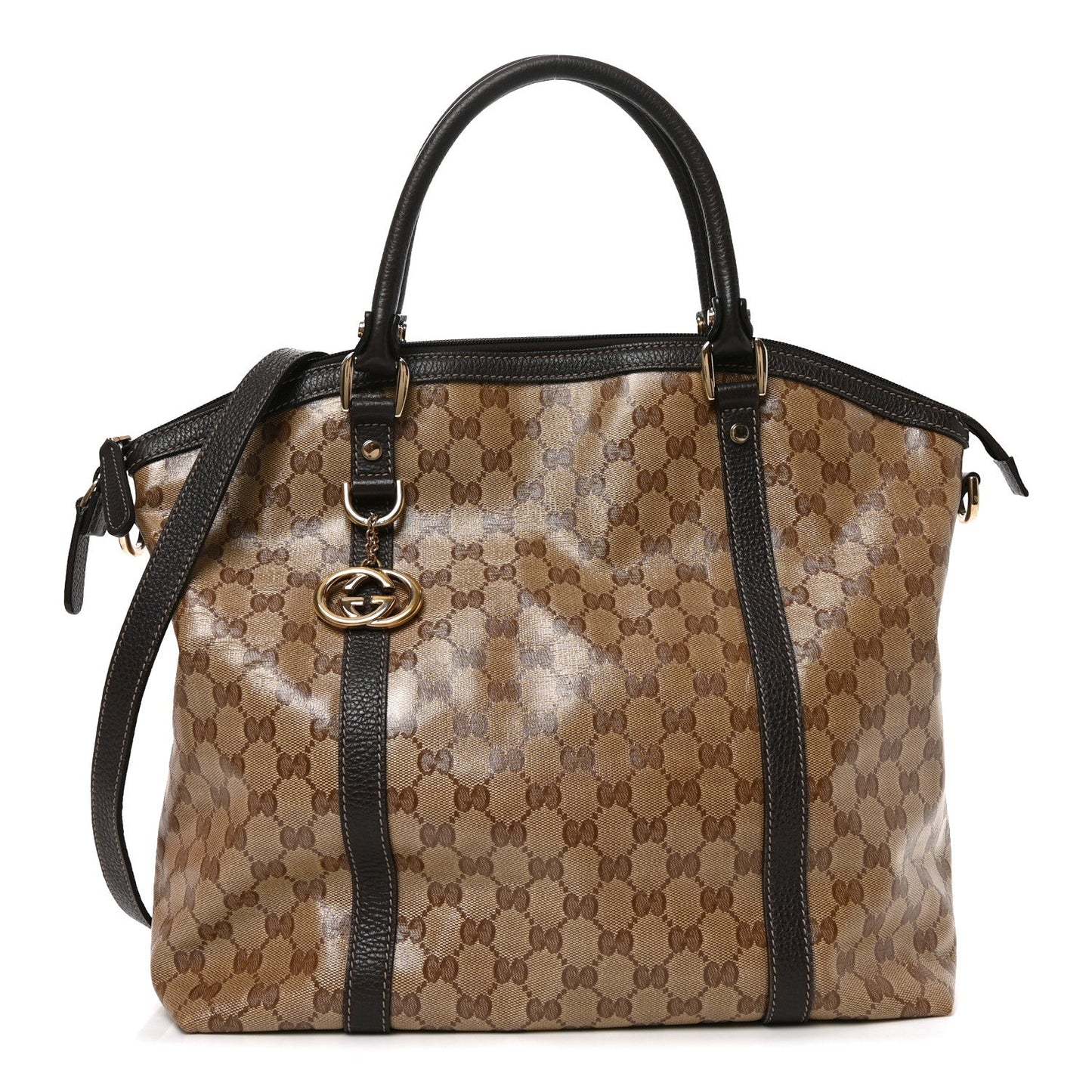 Crystal Monogram Large GG Charm Dome Satchel Dark Brown