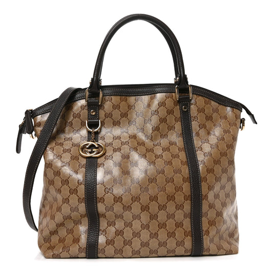 Crystal Monogram Large GG Charm Dome Satchel Dark Brown