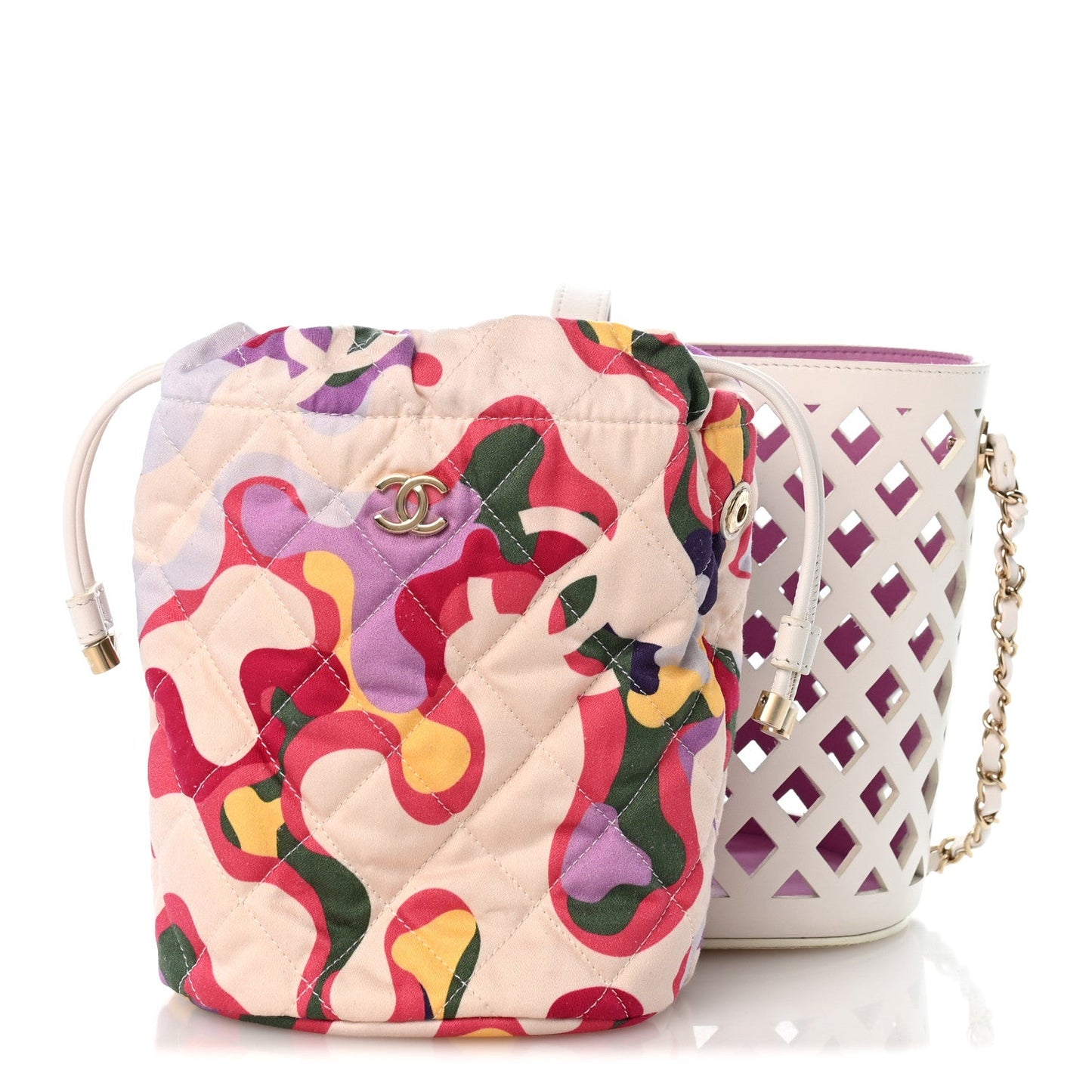 Lambskin Sea Through Bucket Drawstring Bag White Multicolor