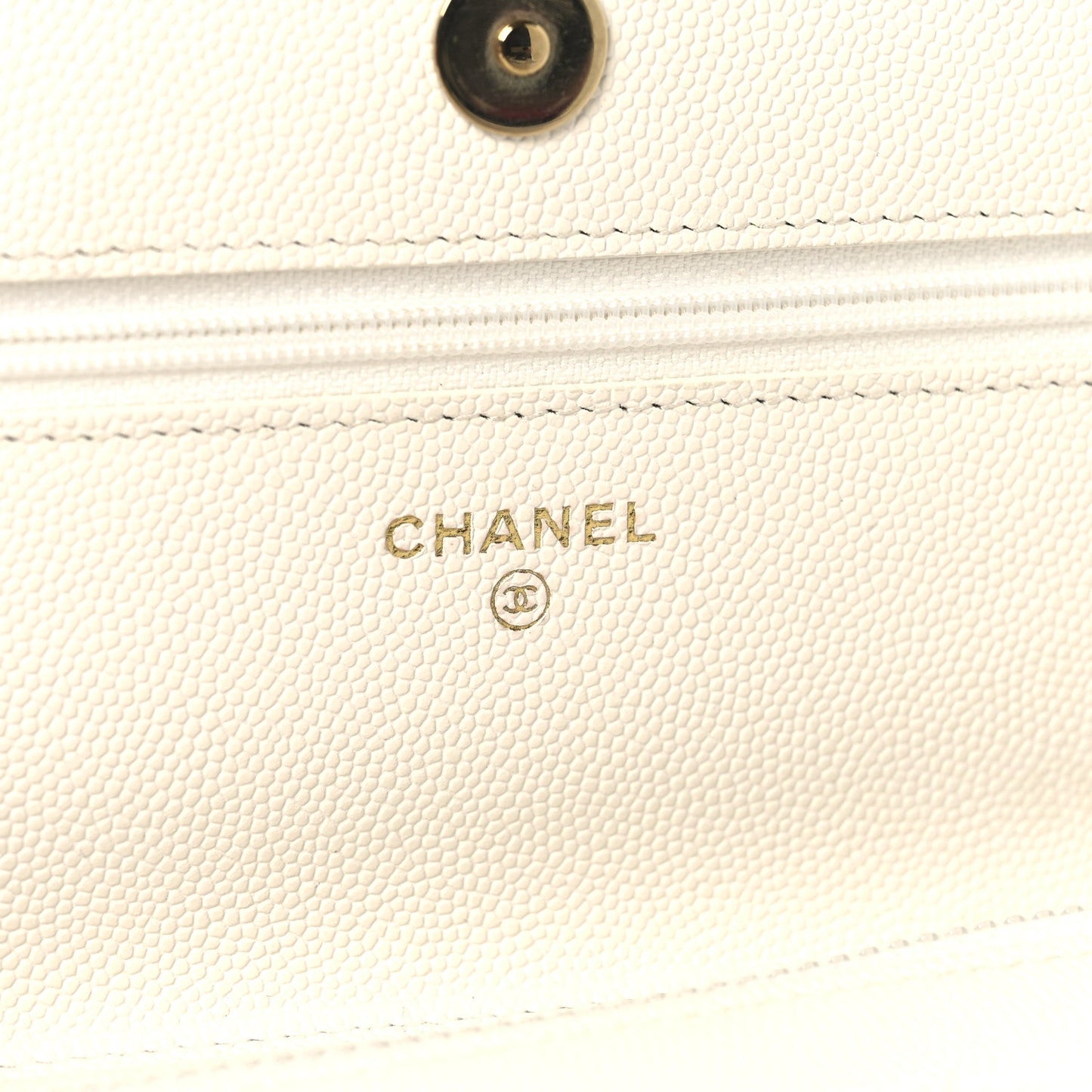 Shiny Caviar Quilted Flap Charm Wallet On Chain WOC White