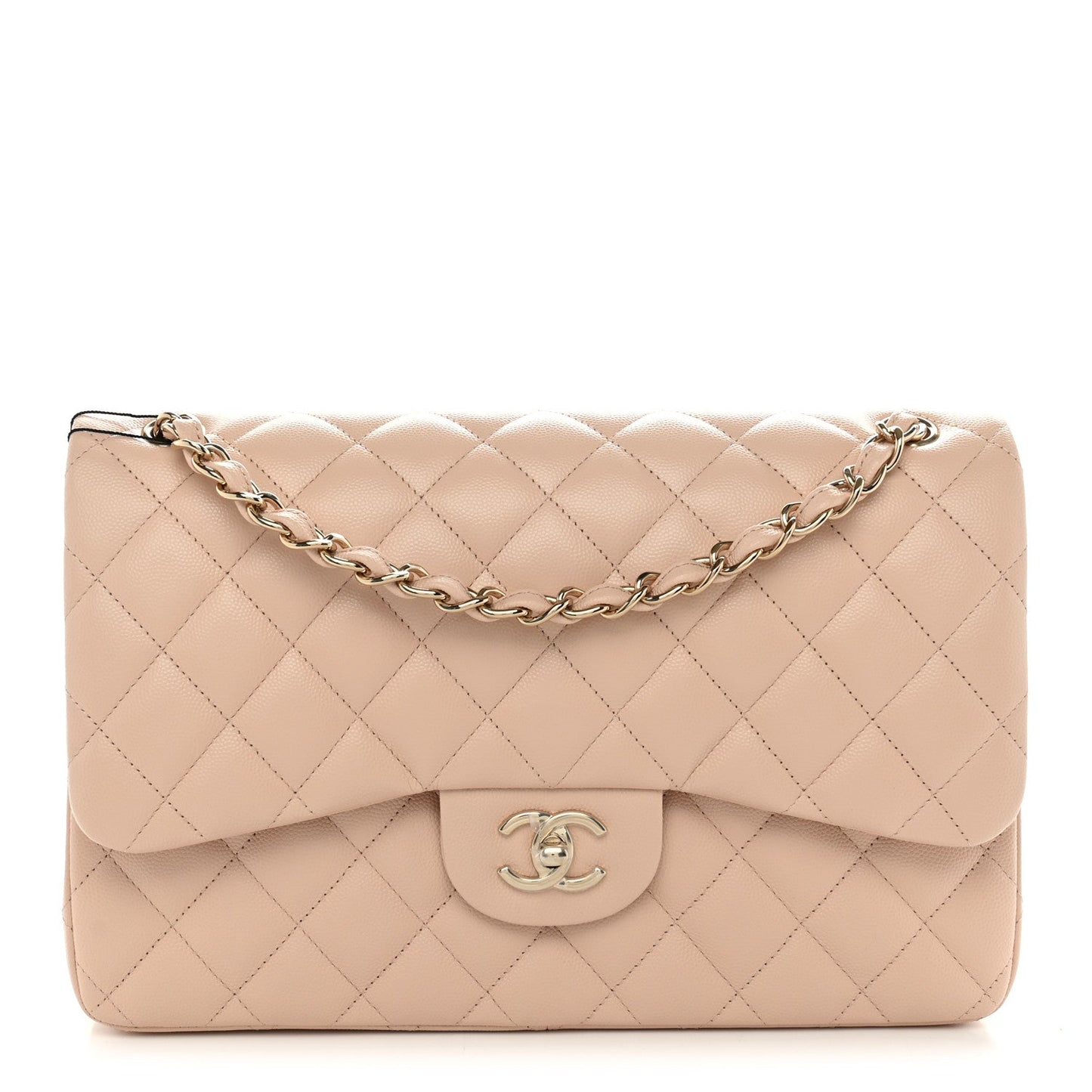 Caviar Quilted Jumbo Double Flap Light Beige