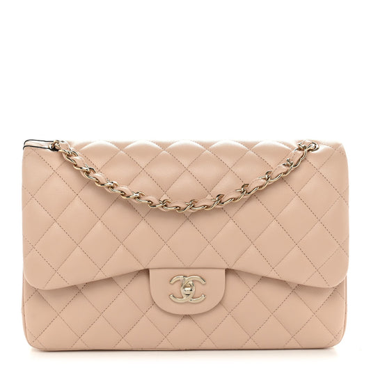 Caviar Quilted Jumbo Double Flap Light Beige