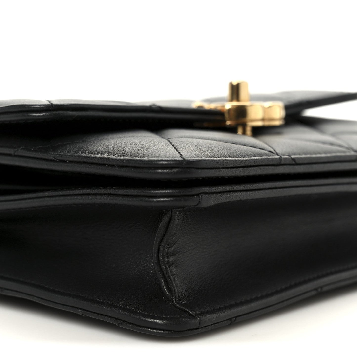 Shiny Calfskin Quilted Mini Metal Top Handle Flap Black