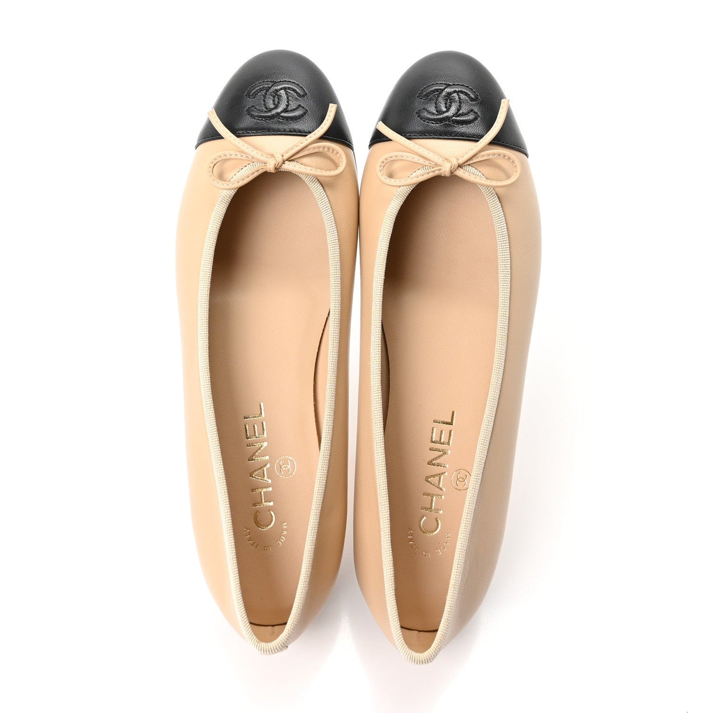 Lambskin Cap Toe CC Ballerina Flats 39.5 Beige Black