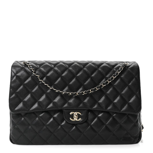 Caviar Quilted XXL Travel Flap Bag Black