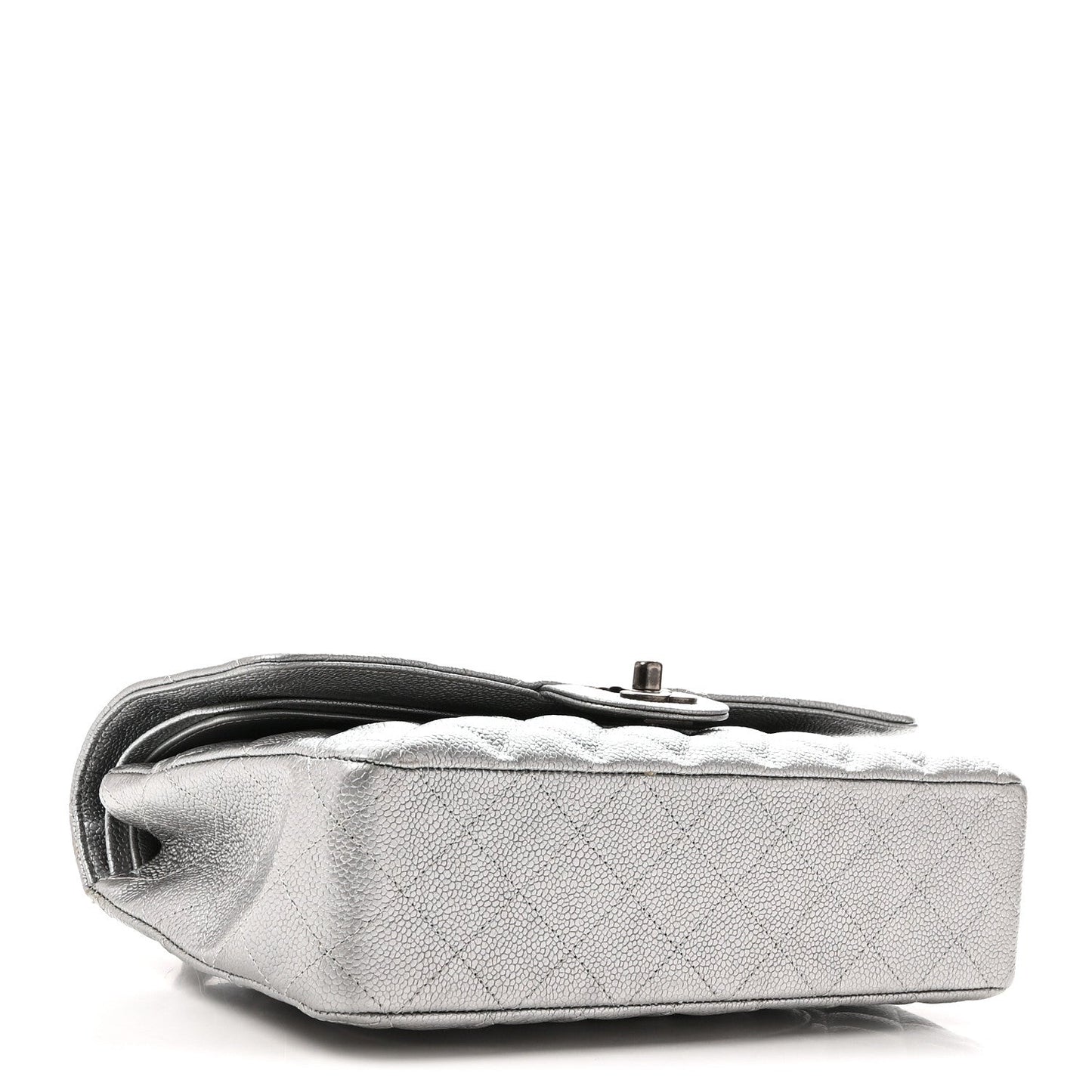 Metallic Caviar Quilted Medium Double Flap Silvery