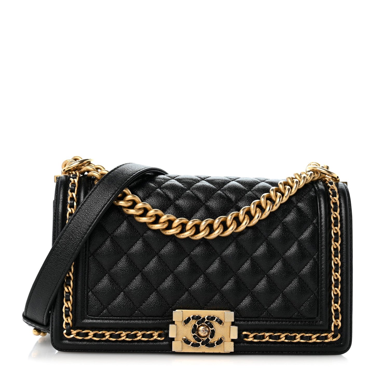 Caviar Quilted Medium Chain Around Boy Flap Black