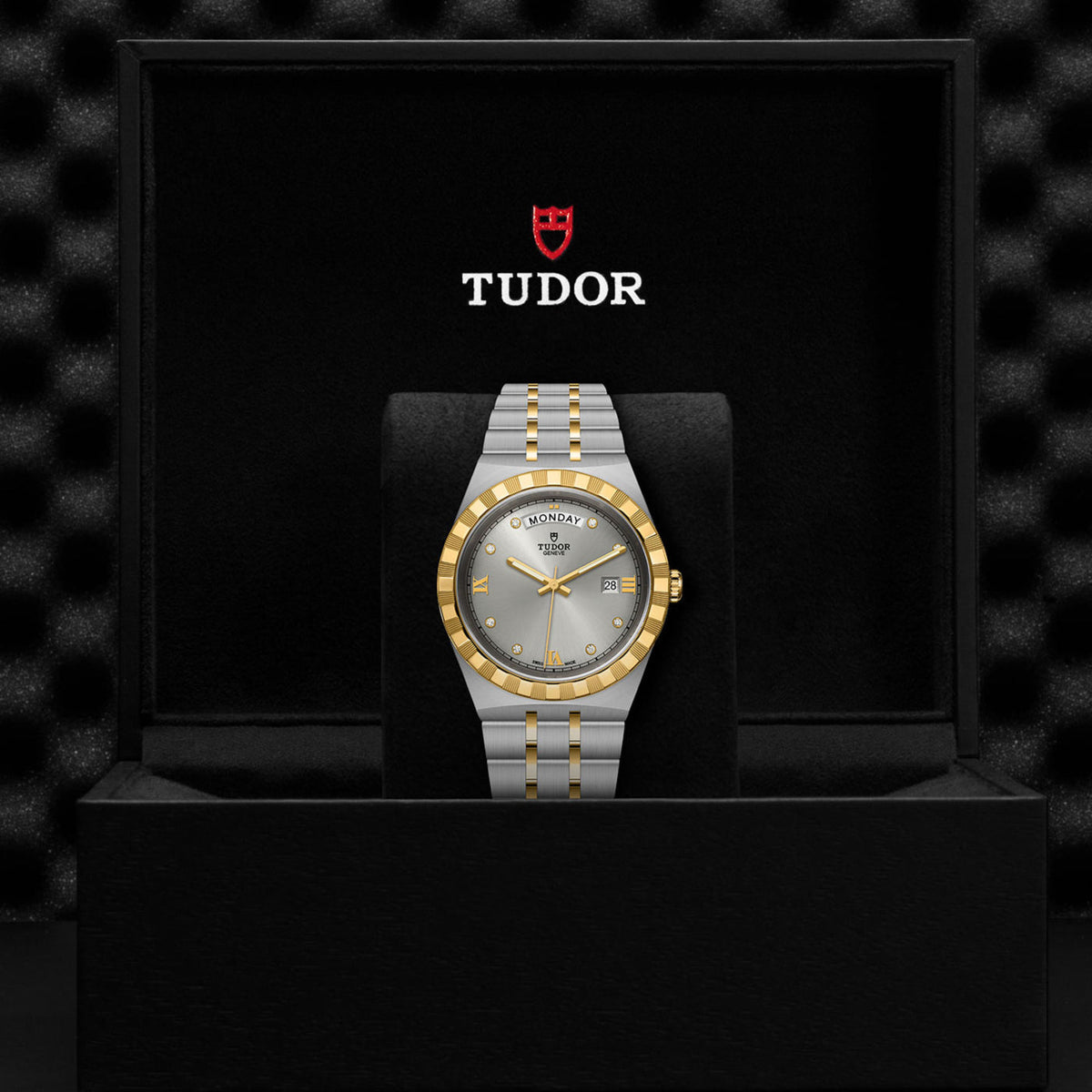 Tudor Royal Diamonds Automatic Grey Dial Two Tone Steel Strap Watch for Men - M28603-0002