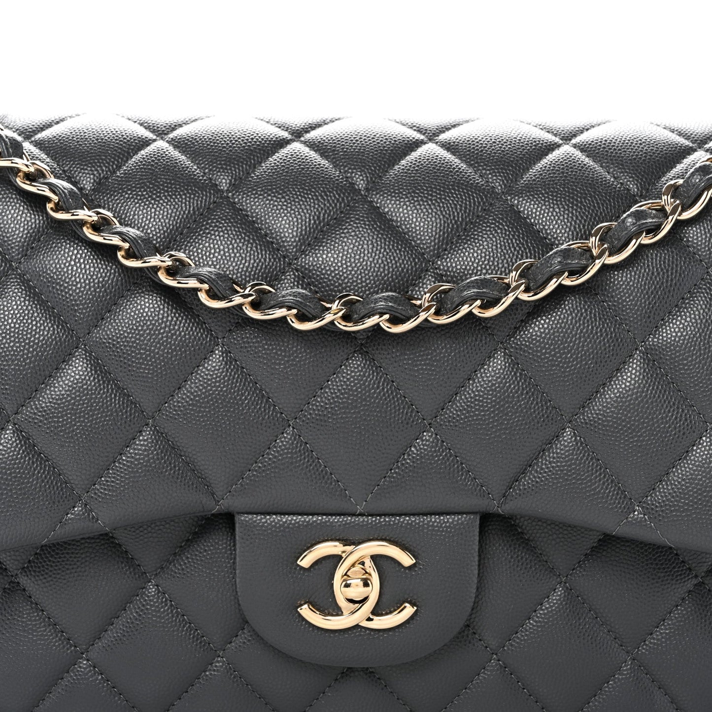 Caviar Quilted Jumbo Double Flap Dark Grey