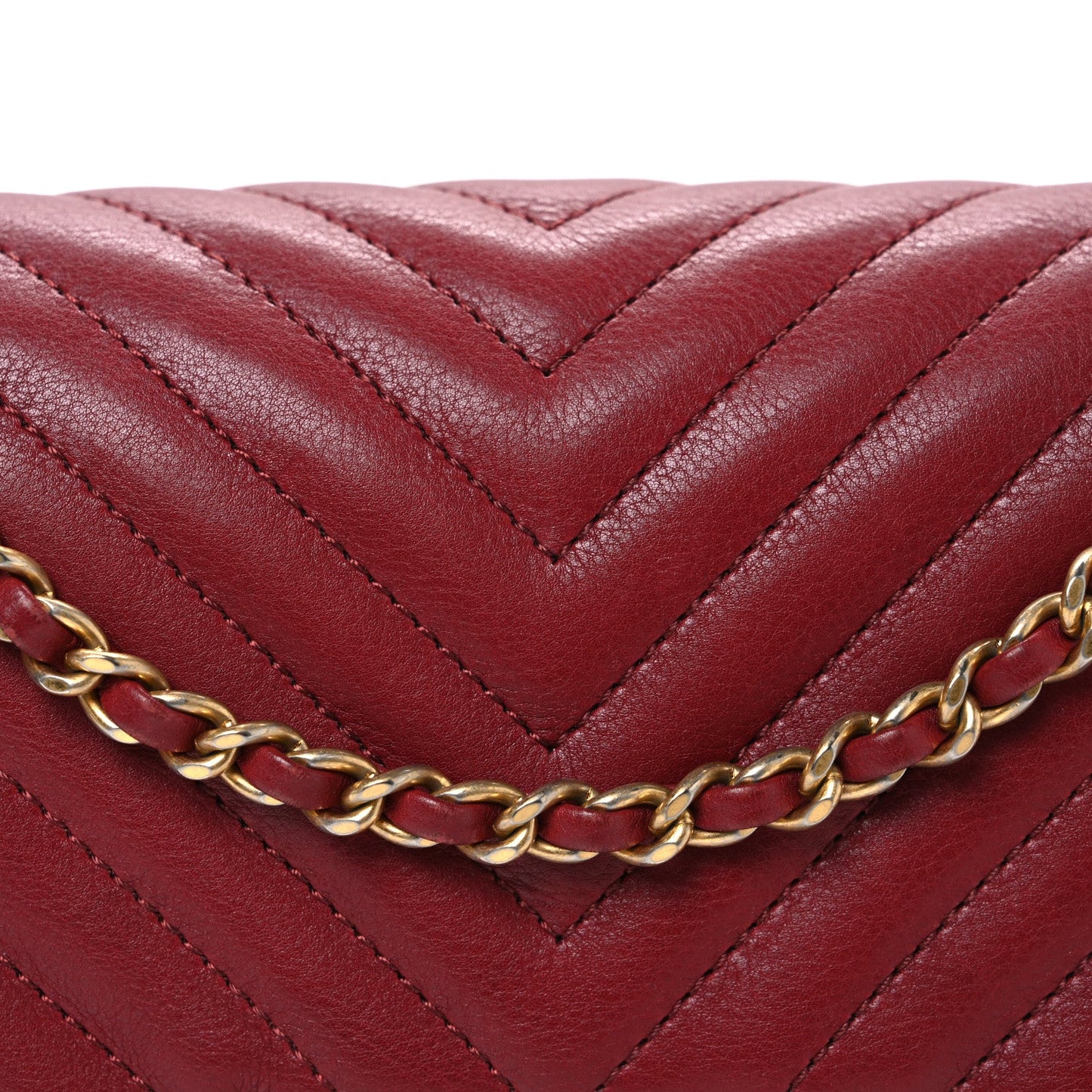 Calfskin Chevron Quilted Mini Rock The Corner Flap Red