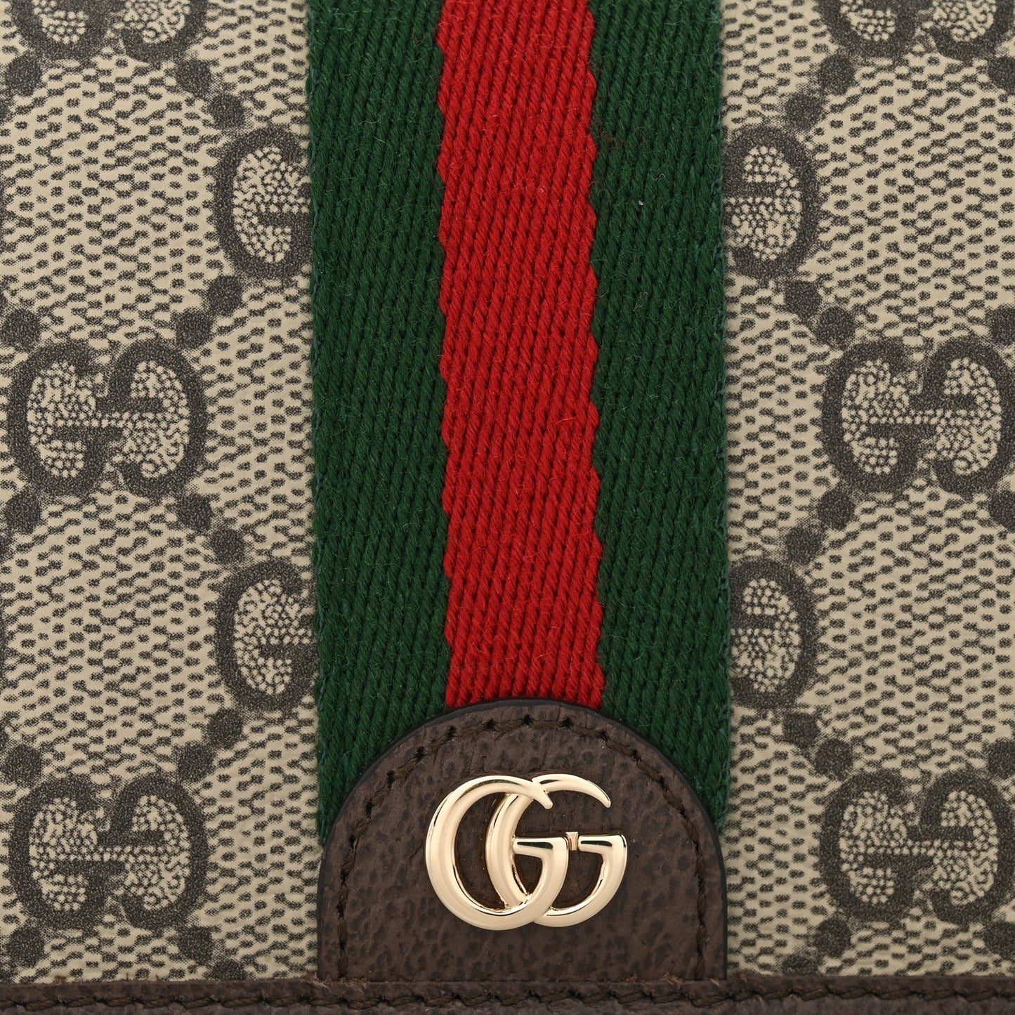 GG Supreme Monogram Web Ophidia Small Wallet Beige Dark Brown