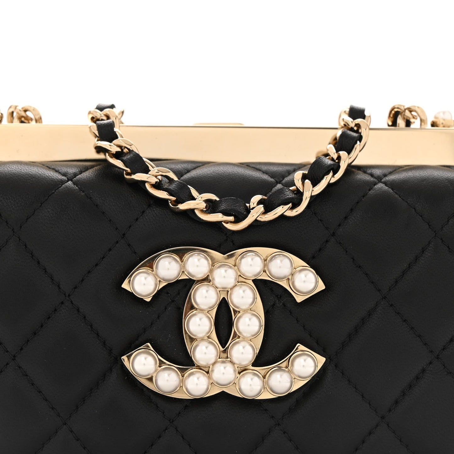 Lambskin Quilted Pearl CC Vanity Case Black