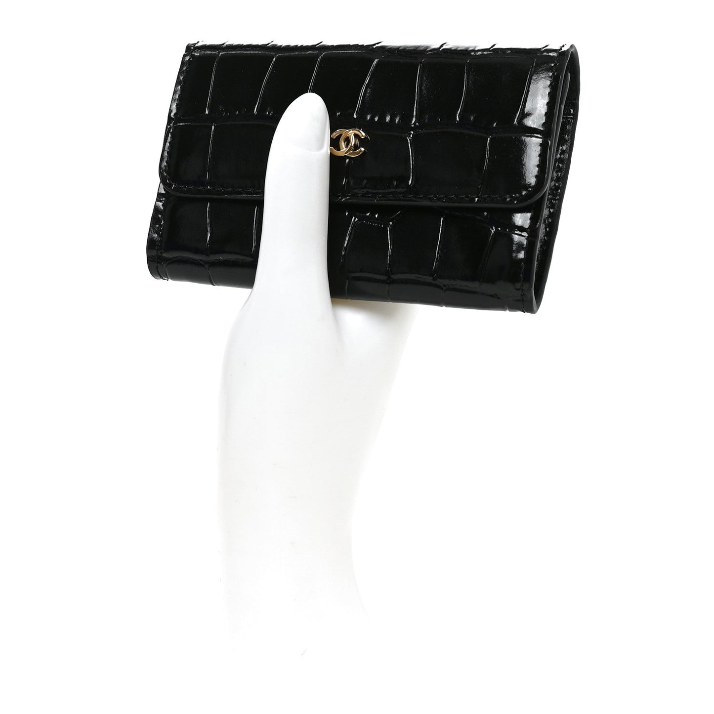Calfskin Crocodile Embossed Crococo Flap Cardholder Black
