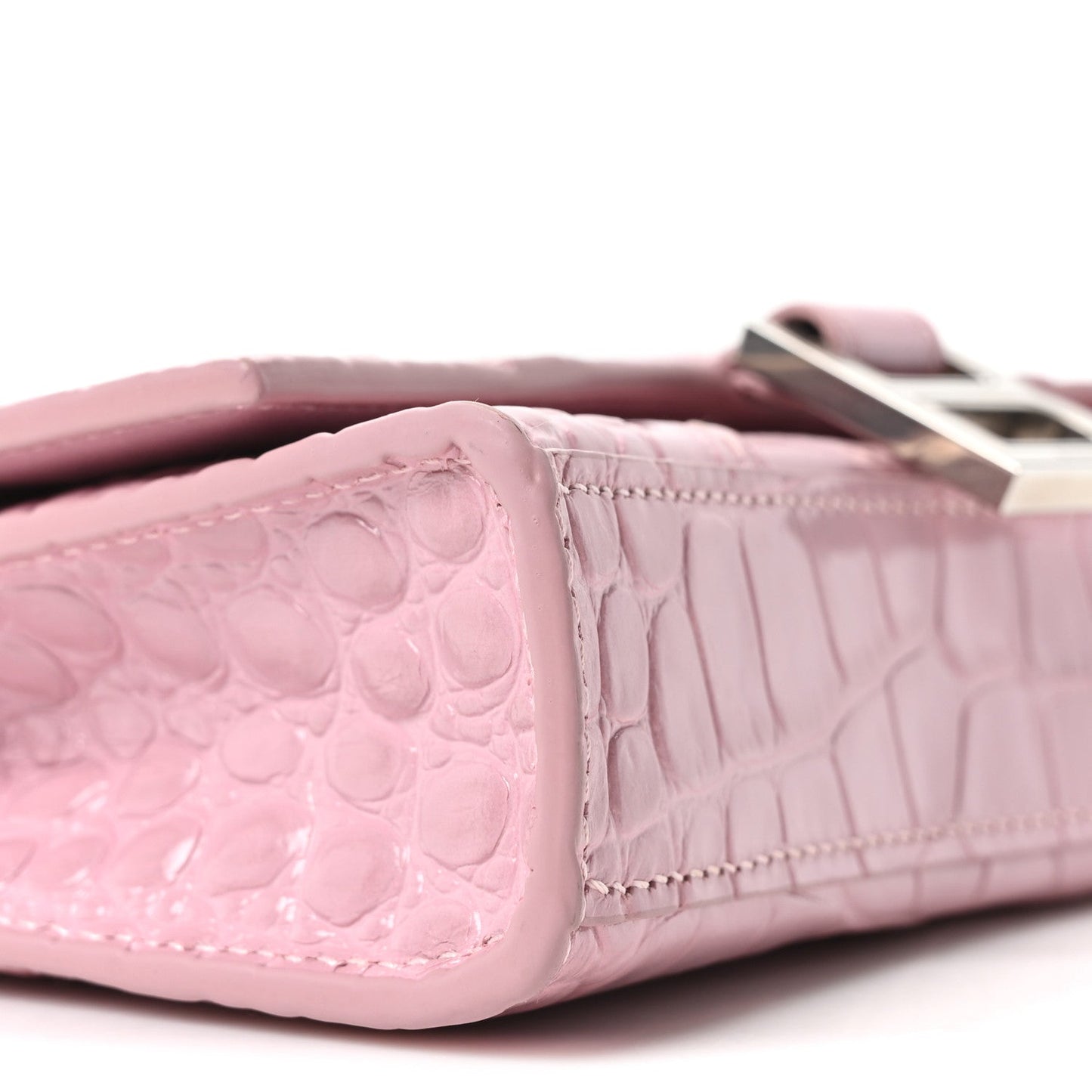 Shiny Calfskin Crocodile Embossed Hourglass Chain Bag Powder Pink